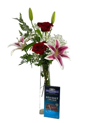 Roses, Lillies and chocolates from Flowers by Ray and Sharon in Muskegon, MI