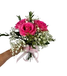 Pink Rose and Baby's Breath Hand-held from Flowers by Ray and Sharon in Muskegon, MI