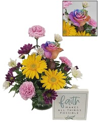 Faith Makes All Things Possible arrangement w/ wooden sign from Flowers by Ray and Sharon in Muskegon, MI